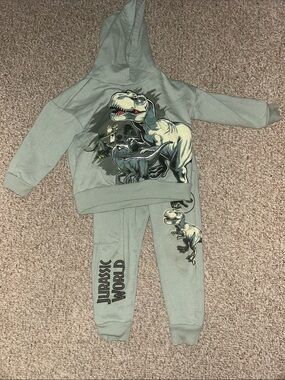 Jurassic World Kids Hoodie & Joggers Set - Sage Green with Dino Print